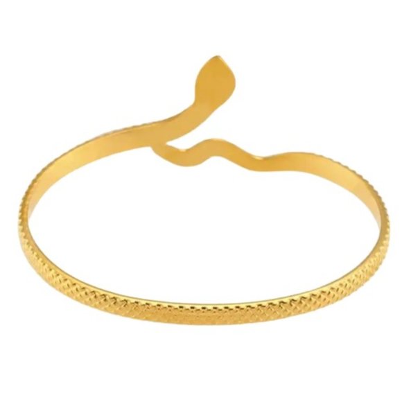 18K Gold Plated Textured Snake Bangle Bracelet Stainless Steel Adjustable NWOT - Picture 6 of 11